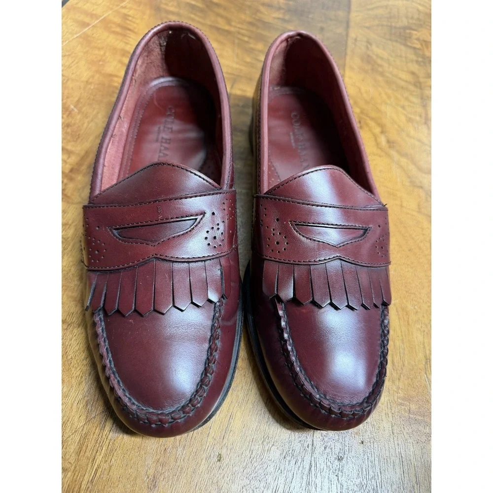 VTG 90 Cole Haan USA Men's 9.5 B  Loafer Oxblood Burgundy Leather Kiltie  Shoes
